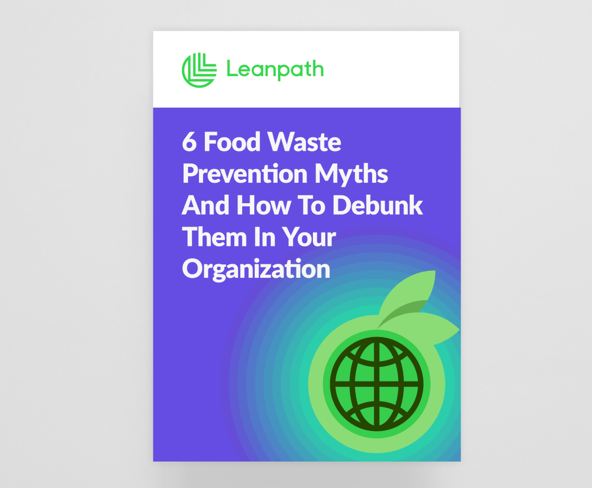 Infographic illustrating six common food waste prevention myths and effective strategies to debunk them in organizations